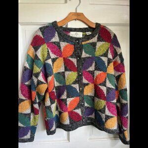 Vintage 'Design Options by Philip & Jane Gordon' 90s Geometric Knit Cardigan - L